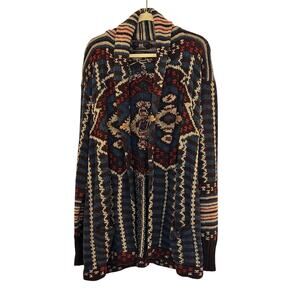 Vintage 1998 Ralph Lauren Blue and Cream Southwest Native Hand Knit Cardigan L